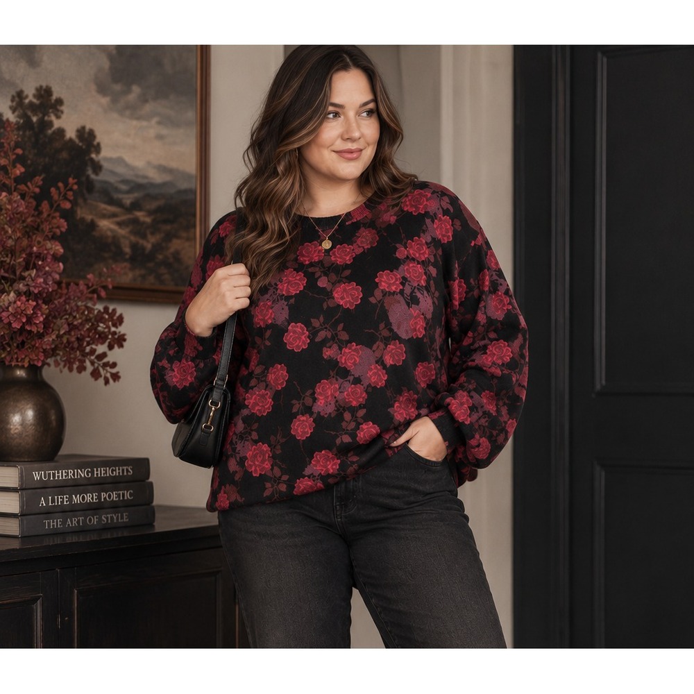 AQUA Wuthering Heights Rose Skull Sweatshirt XXL Gothic Floral Dark Romantic 2XL